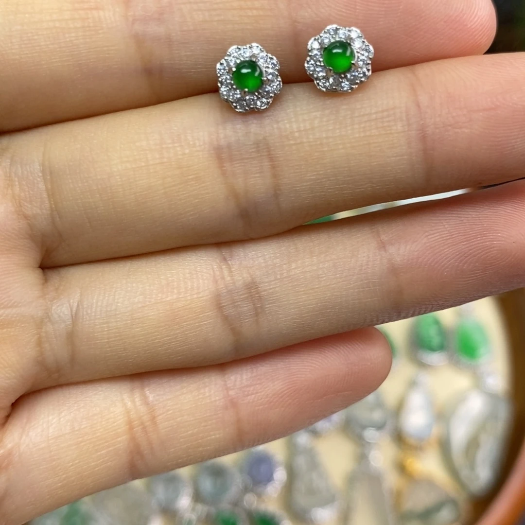 银S925镶嵌翡翠耳饰翡翠