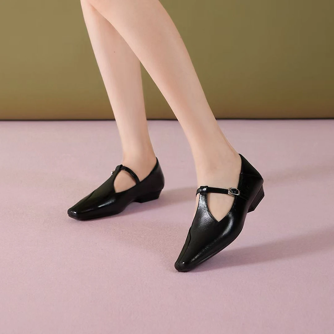 Harson/哈森2025秋季新款真皮粗跟T带单鞋低跟玛丽珍鞋HWS250157