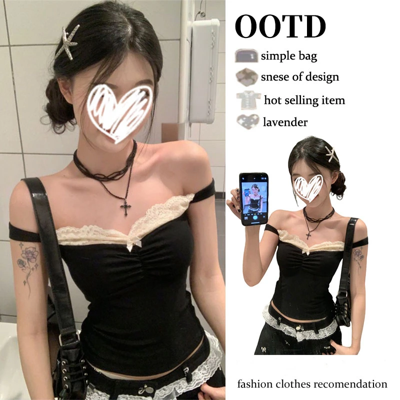 2025年夏季气质芭蕾风一字肩蝴蝶结吊带背心纯欲温柔甜辣百搭上衣