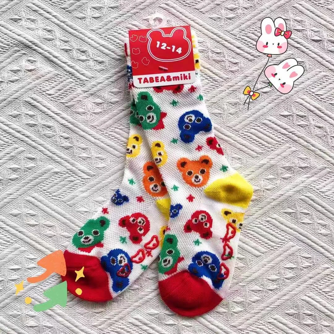 2025年新款镂空大眼熊袜儿童袜男女童中筒袜日系潮袜棉袜网眼袜