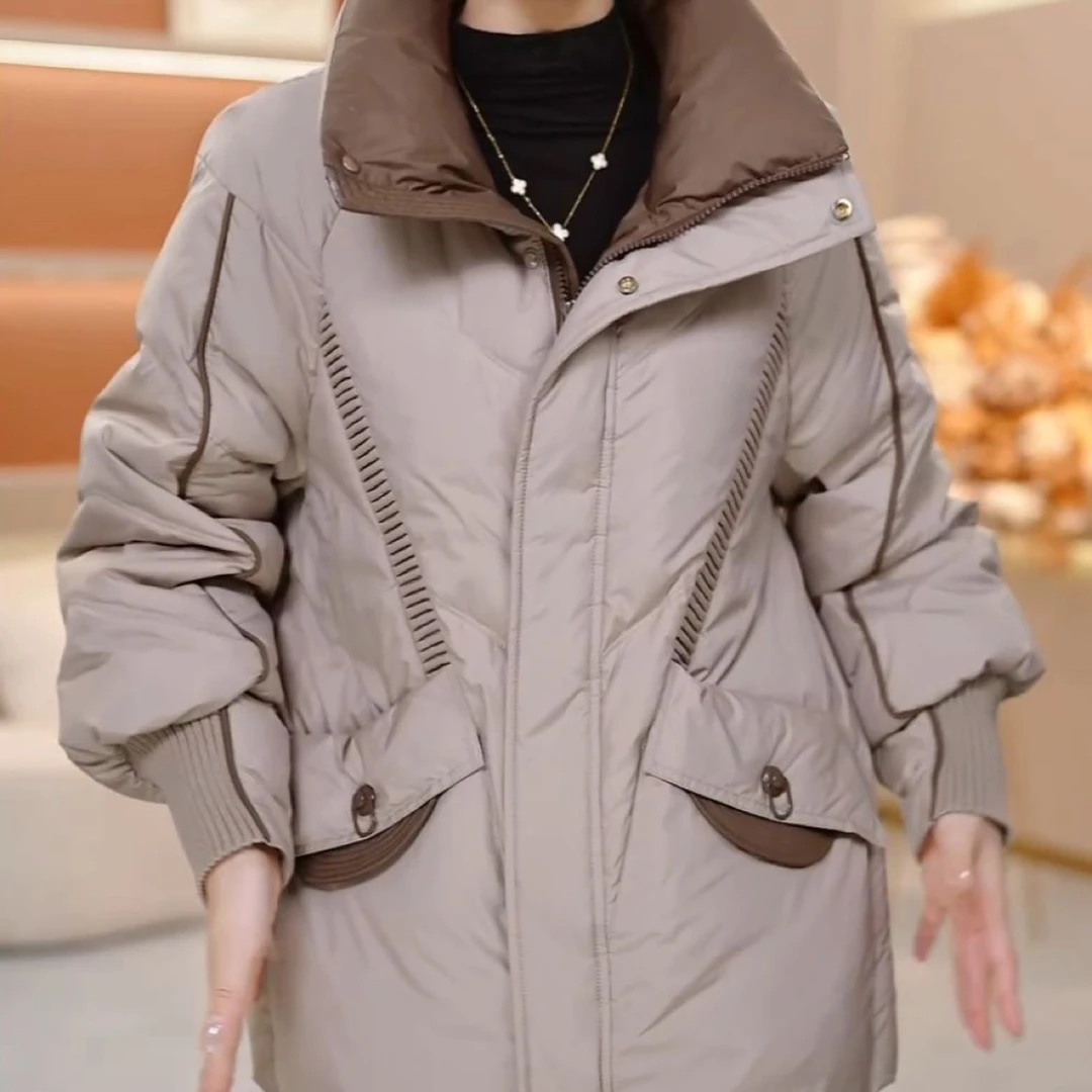 高级撞色鸭绒保暖宽松羽绒服2025冬季新款时尚洋气显瘦百搭外套