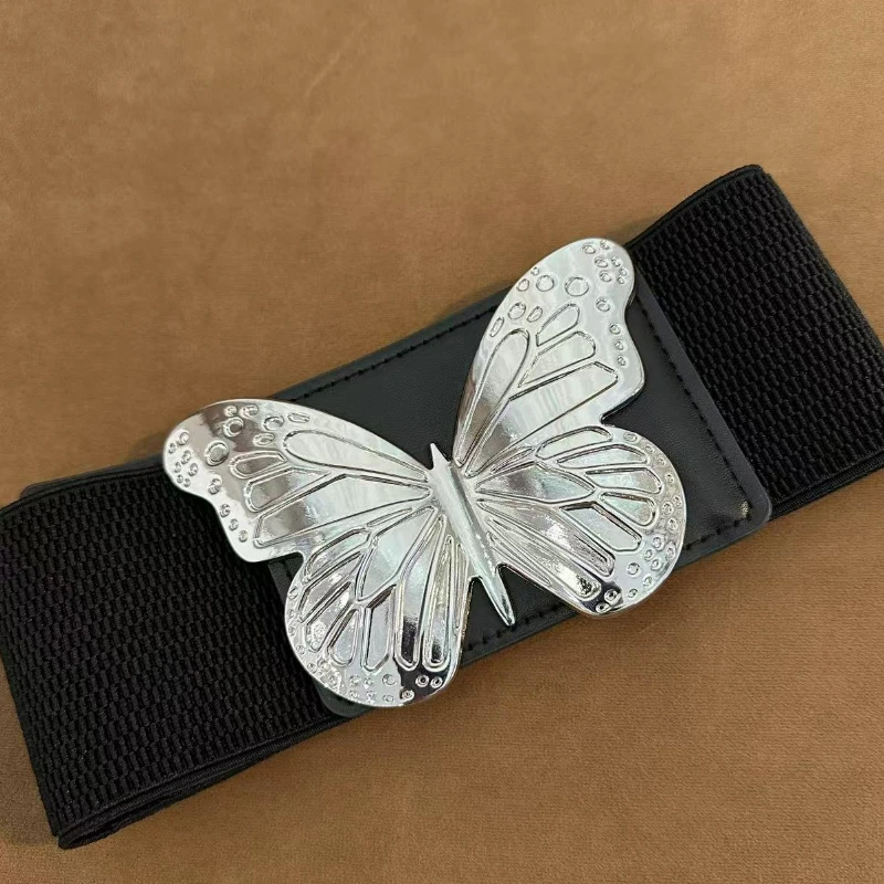 CHUCHU【蝴蝶白色休闲腰带宽腰带百搭新款皮带扣】黑色腰带XMZH9171