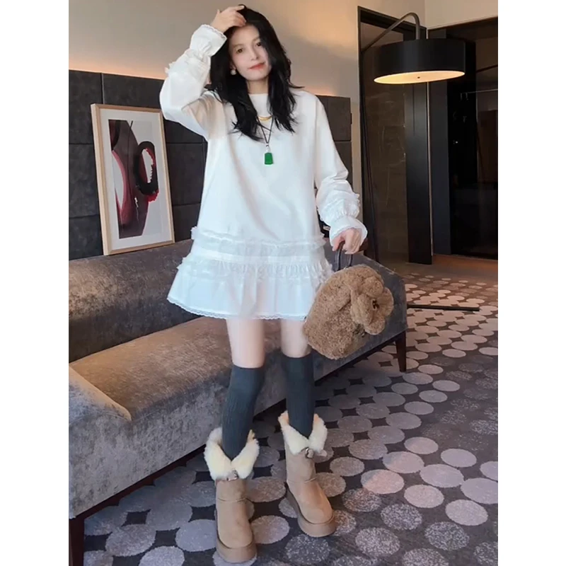 洋气休闲显瘦圆领纯色连衣裙潮2026春季新款时尚简约长袖衬衫裙