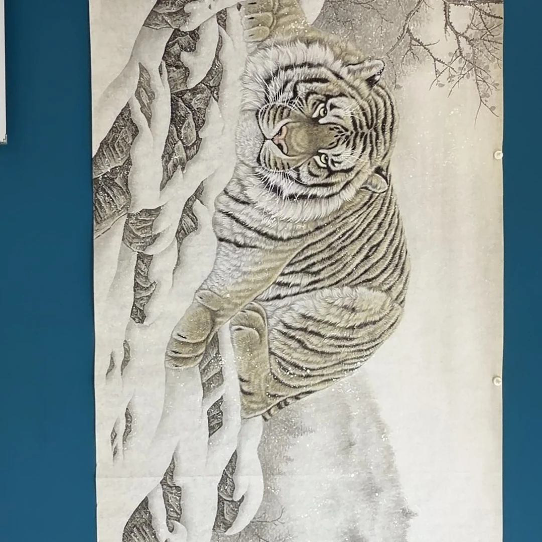 国画3.6米✖️1.4米丈二雪景卧虎作品