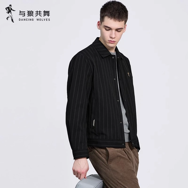 【竖条纹】与狼共舞翻领夹克男士2025秋季新款时尚感男装通勤外套