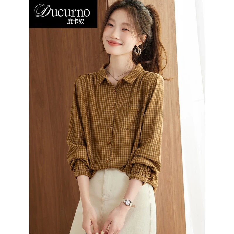 时尚复古格子长袖衬衫女2025秋季新款高级感轻奢减龄洋气通勤上衣