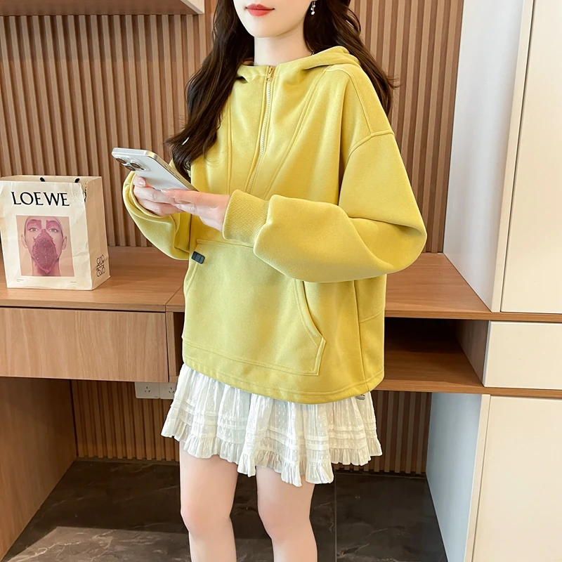 小众韩系半拉链连帽卫衣女2025秋季新款韩版宽松显瘦百搭长袖上衣
