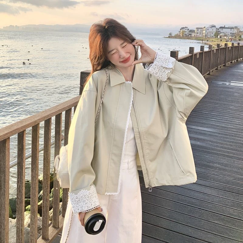 独特超好看蕾丝拼接短外套女小个子2026早秋新款休闲百搭夹克上衣