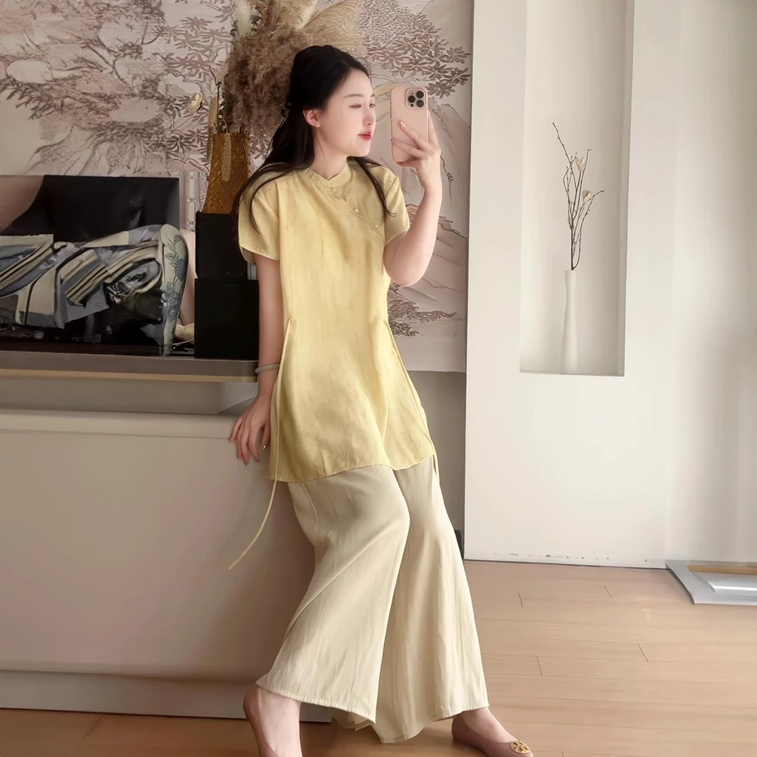 VOCKOO官方2025春装超火富家千金感穿搭轻奢高级感新中式国风黄色