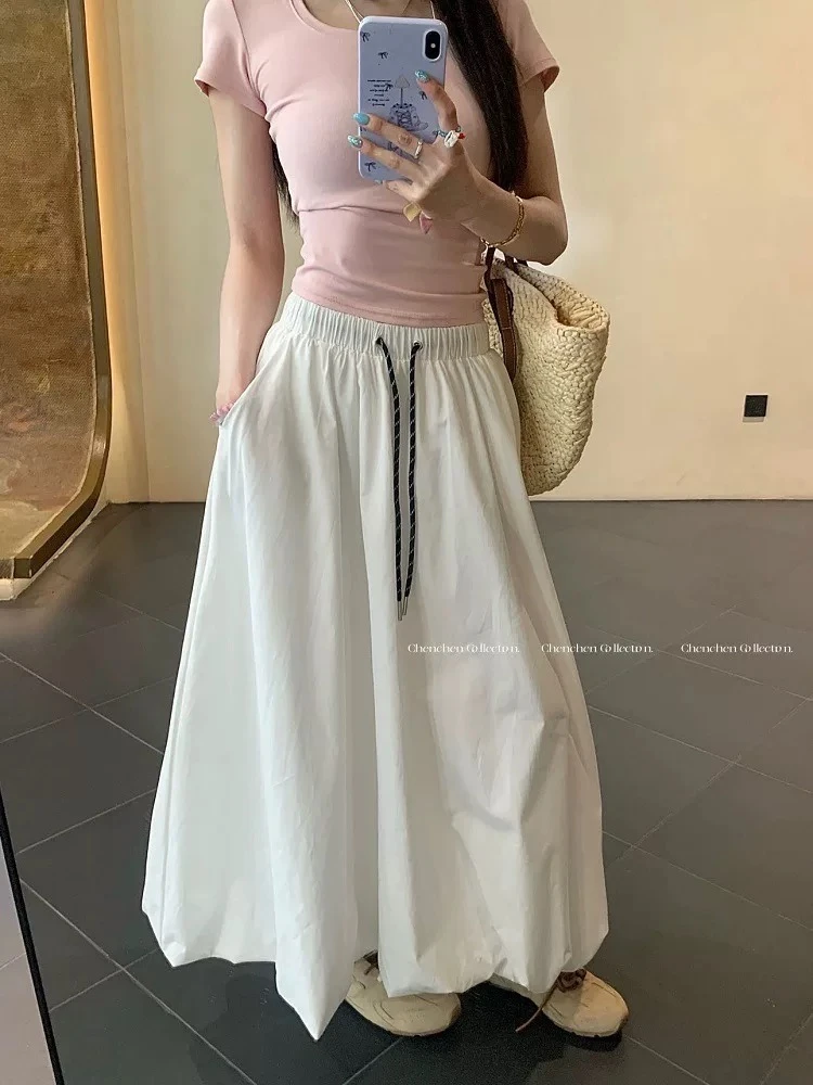 1031夏季新款甜美风减龄气质温柔松紧腰抽绳设计感花苞半身裙女