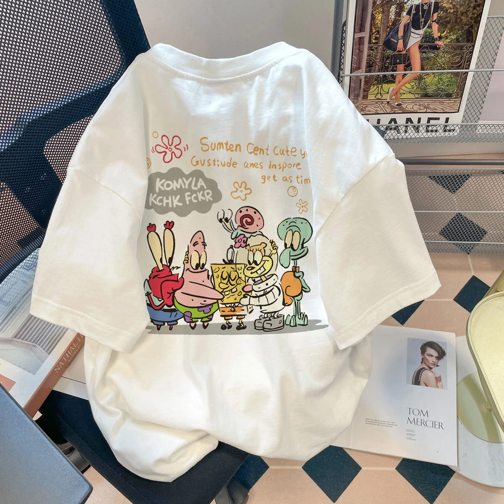 100%纯棉2025夏季日系酷甜风卡通印花短袖t恤女休闲百搭宽松上衣