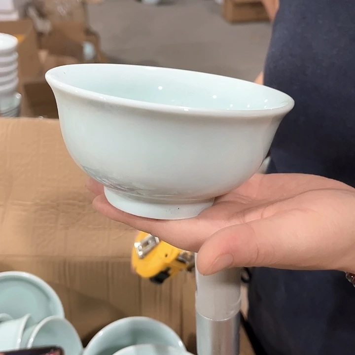 瓷片青瓷五英寸加厚高脚米饭碗六个，微瑕包邮