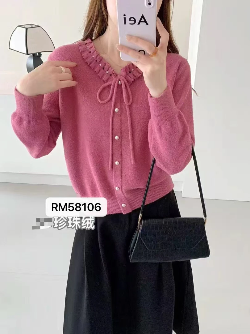 秋冬翻领衬衫厚款常规款针织常规毛针织衫小香风长袖时尚百搭