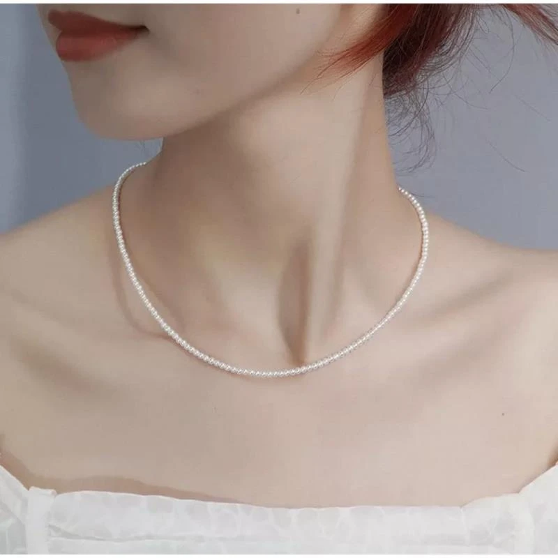 925银银制品 澳白色 4mm小米珠项链40+5cm延长链