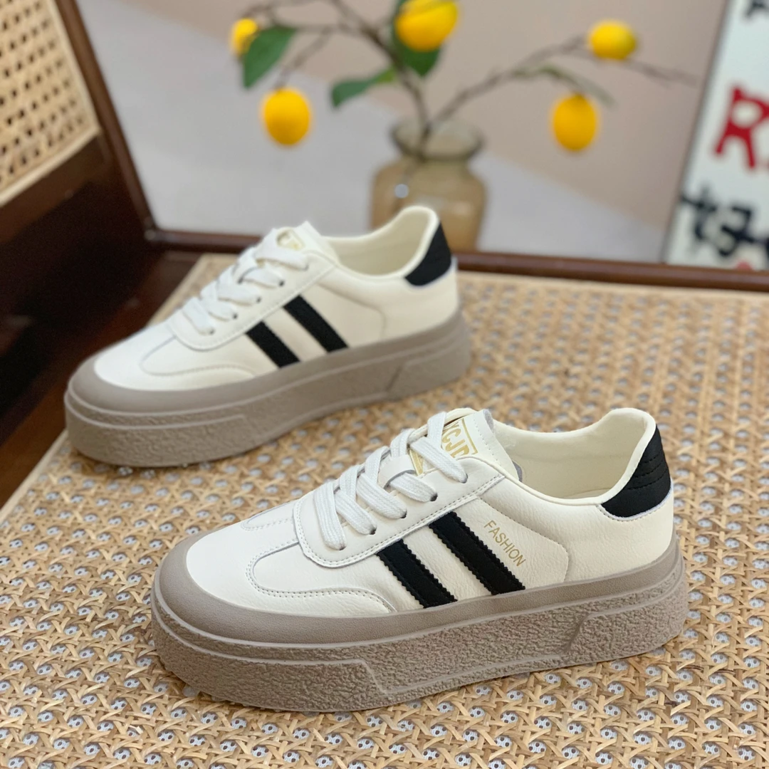 真皮德训鞋女2025春秋新款百搭透气运动鞋爆款厚底增高休闲阿甘鞋