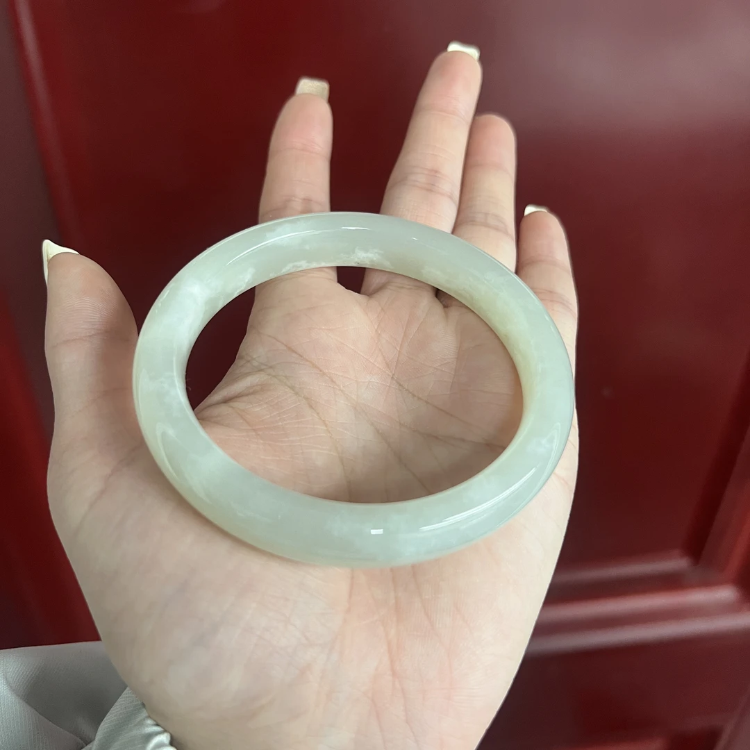 天然和田玉雪花棉手镯32号61.62圈