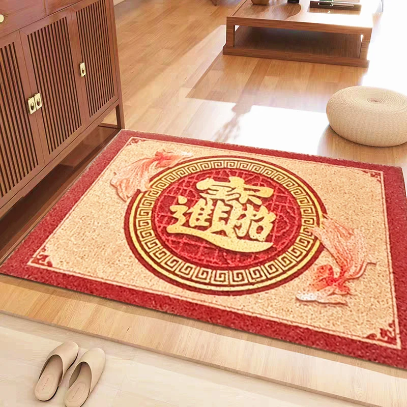 新年招财进宝入户丝圈地垫锦鲤好运进门耐脏防滑脚垫可裁剪地毯