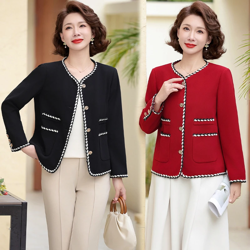 中老年女春秋小香风开衫妈妈春装外套短款中年妇女上衣气质高贵