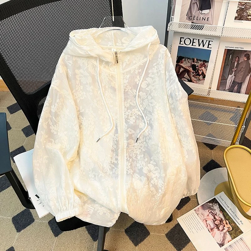 夏季透气长袖防晒衣女薄款休闲韩版宽松百搭潮流开衫连帽遮阳条纹