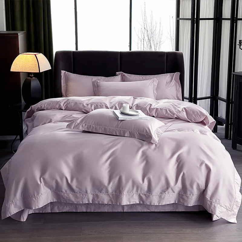 新款100S长绒棉纯棉四件套纯色简约轻奢高档床单被套床品亲肤吸汗
