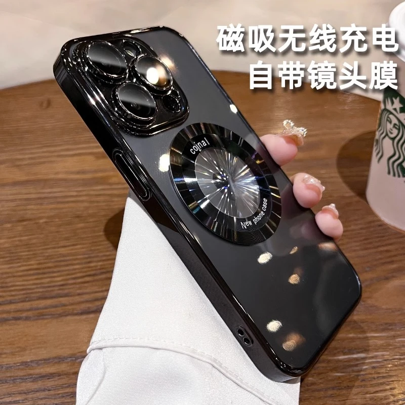 适用苹果16promax手机壳新款电镀磁吸iphone15/14/13防摔带镜头膜