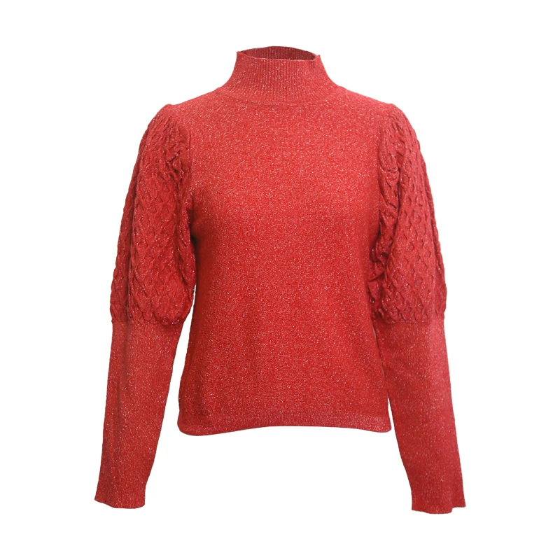 春款泡泡袖毛衣休闲时尚半高领长袖