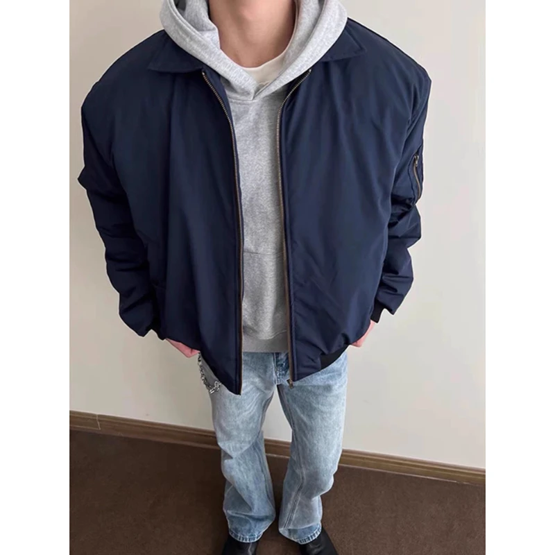 藏青色美式飞行夹克男女款秋冬cleanfit棉服外套高级感工装棒球服