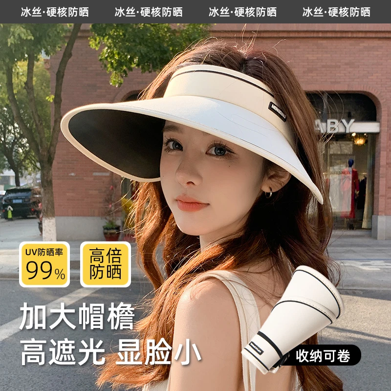 2025新款空顶防晒帽女防紫外线夏季大帽檐遮阳帽骑车遮脸太阳帽子