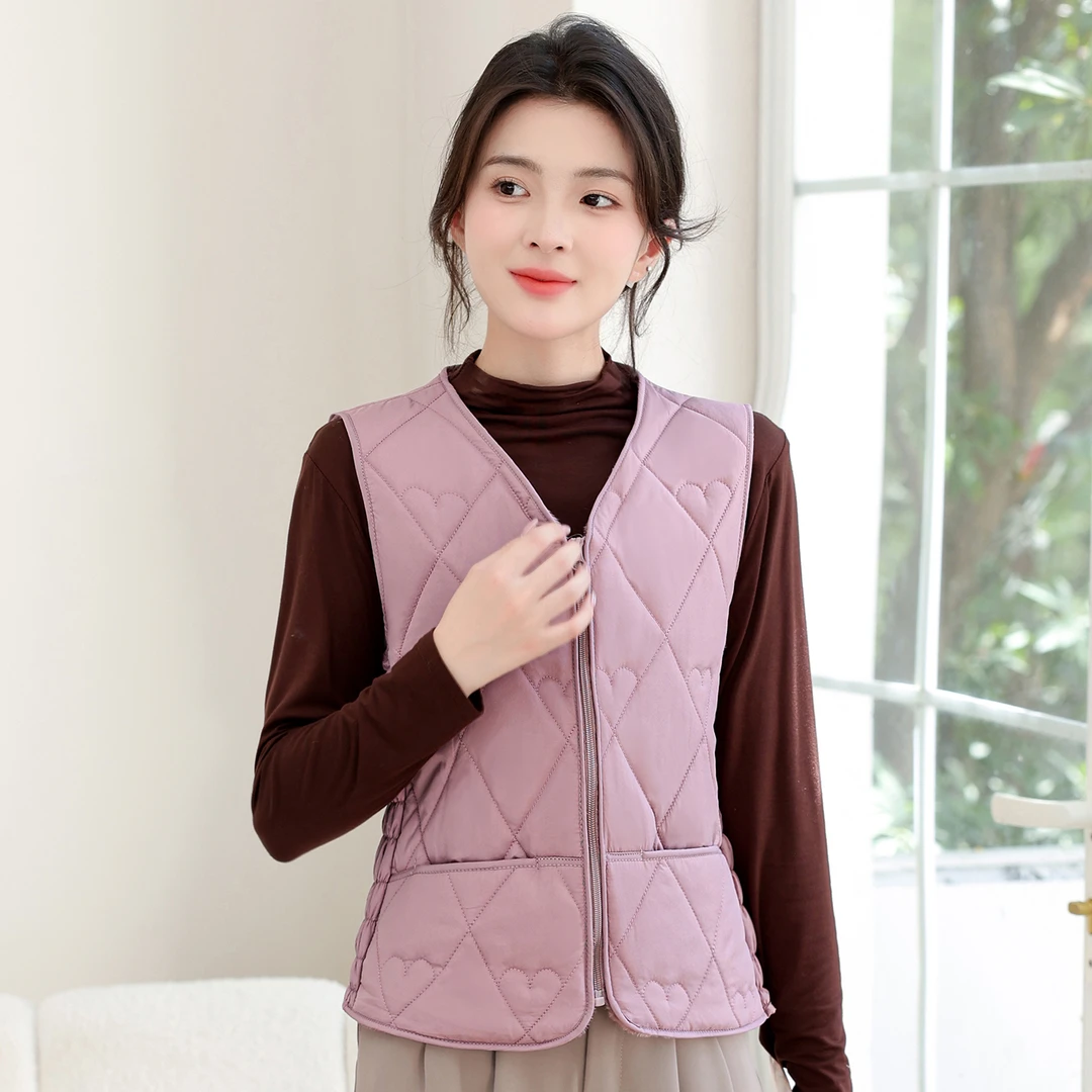 秋冬新款棉马甲女短款修身加绒保暖刺绣女马夹内穿背心大口袋大码