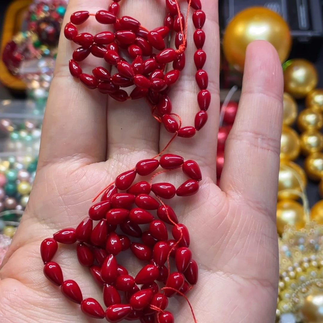 2条红色水滴贝珠4*6 5*7