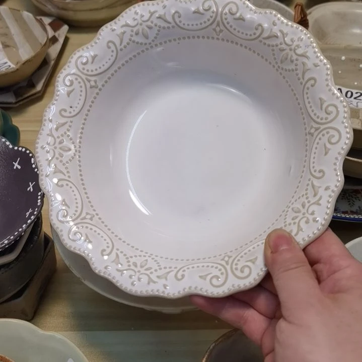 瓷片微瑕欧式花边汤碗两个一组