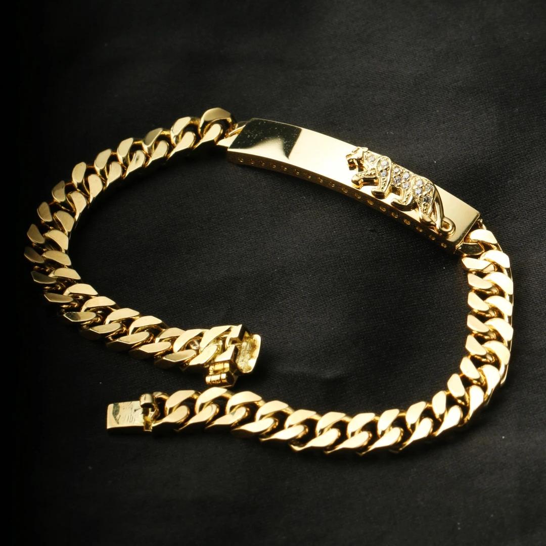 18K黄金古巴款猎豹潮流时尚简约气质百搭男女同款小众手链轻奢