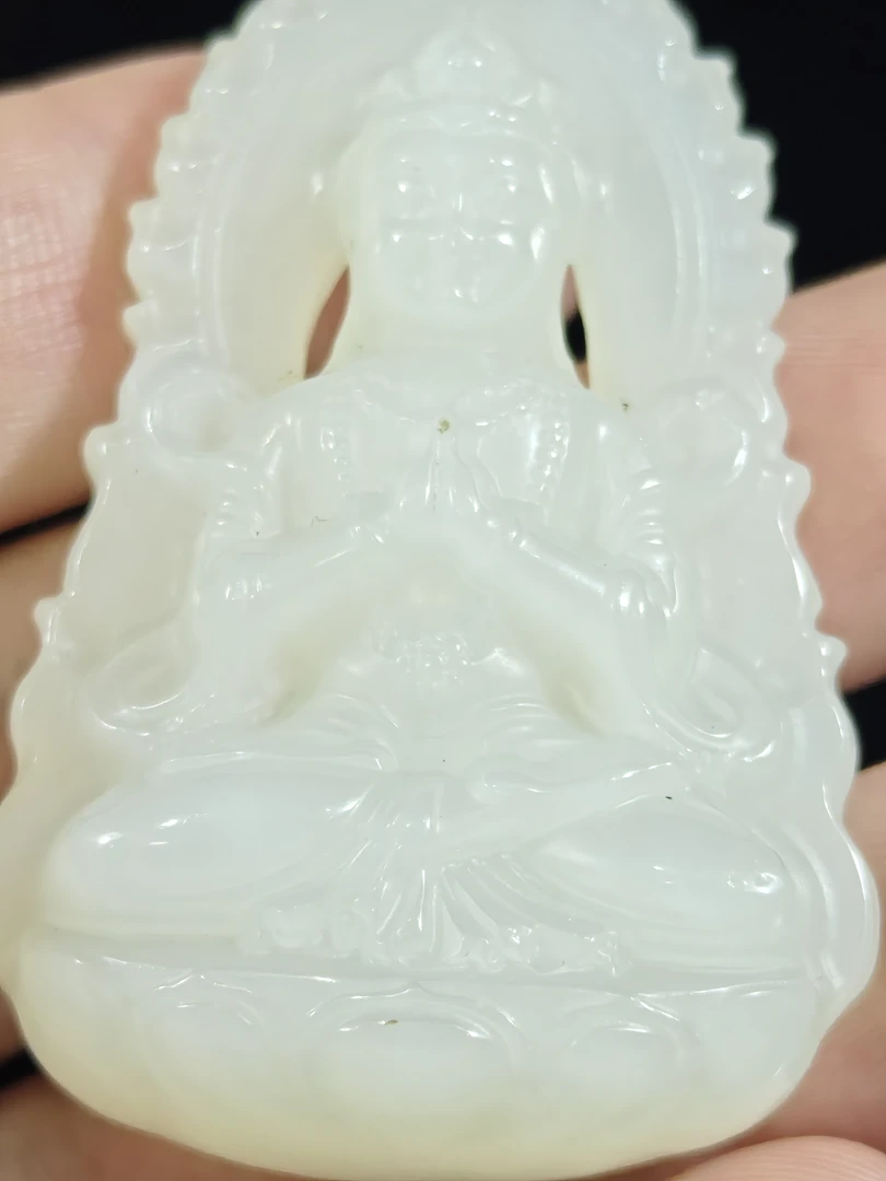 旧藏天然和田玉观音吊坠玉佩挂件35克53*35*11mm