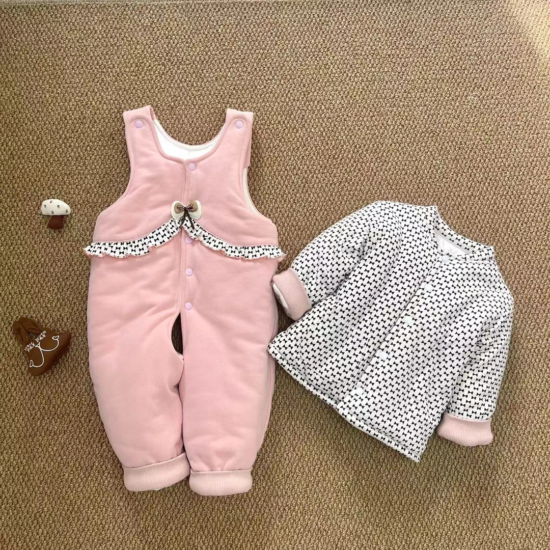 400 克棉花两件套手工内嵌保暖外穿女宝女童加绒童装冬款新生儿