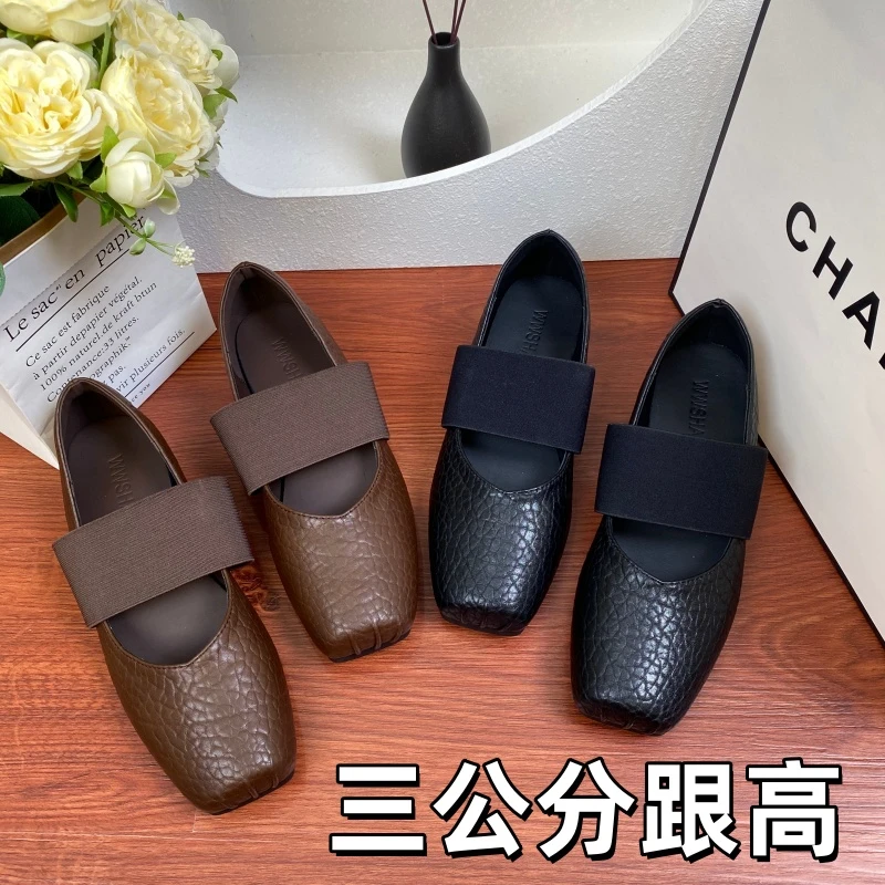 3CM粗跟复古法式一字带芭蕾舞玛丽珍鞋女2025新款百搭浅口单鞋