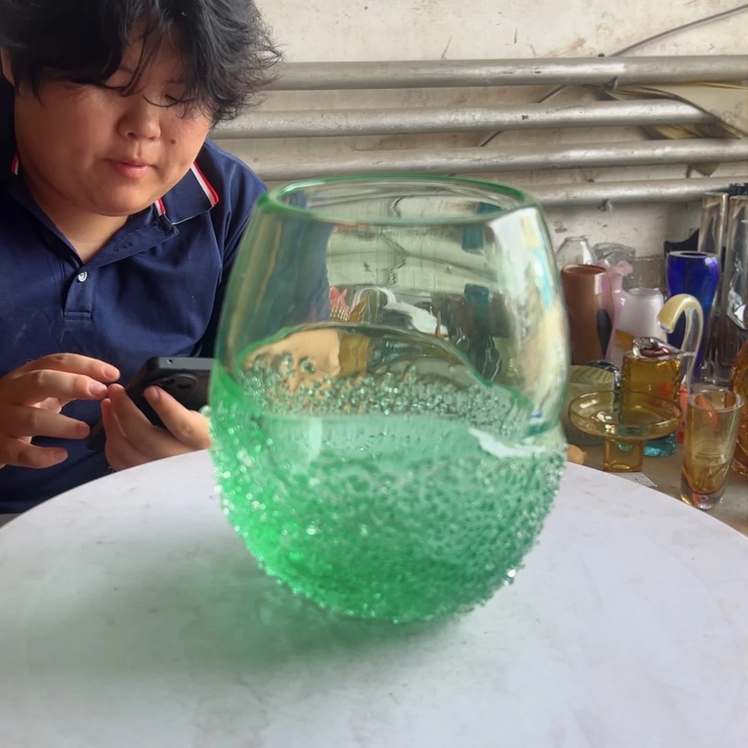 绿色琉璃珠高度18琉璃花器微瑕
