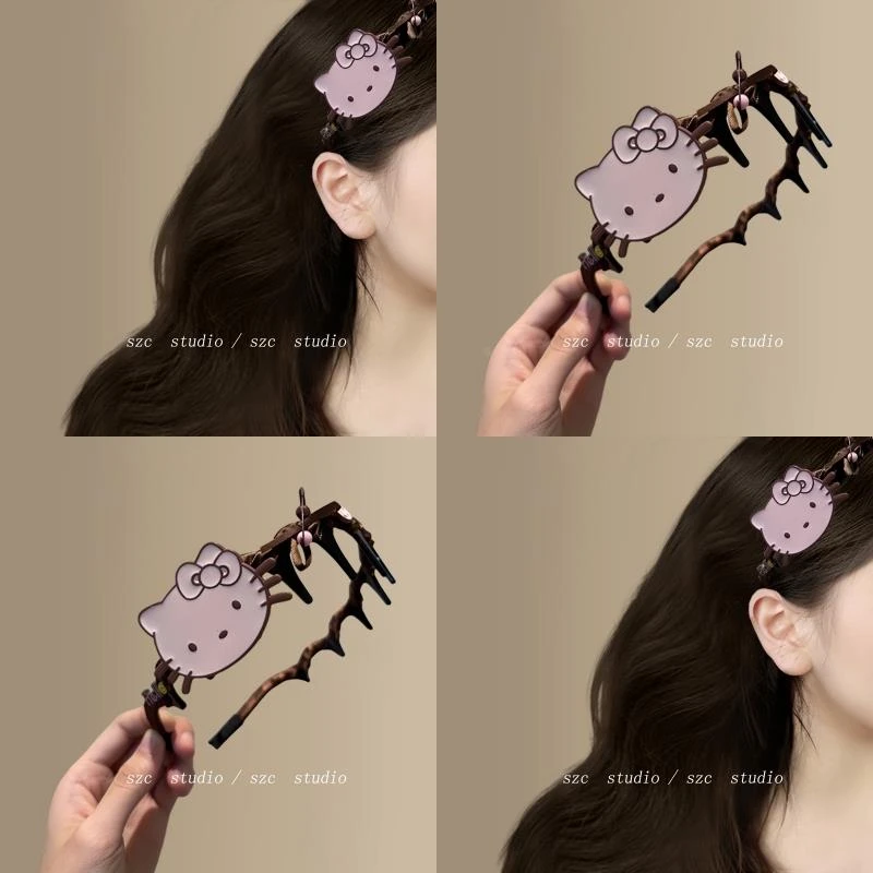 阳光女孩!韩式可爱的油滴Hellokitty高头骨牙齿波浪发箍妇女的卷