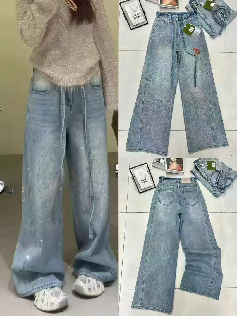 【锦衣服饰】XJ 8198 春款烫钻爆闪牛仔喇叭裤