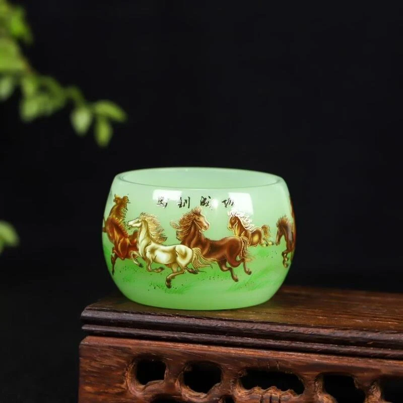 官方正品《马到成功》汝青琉璃手工主人杯/容量55ml