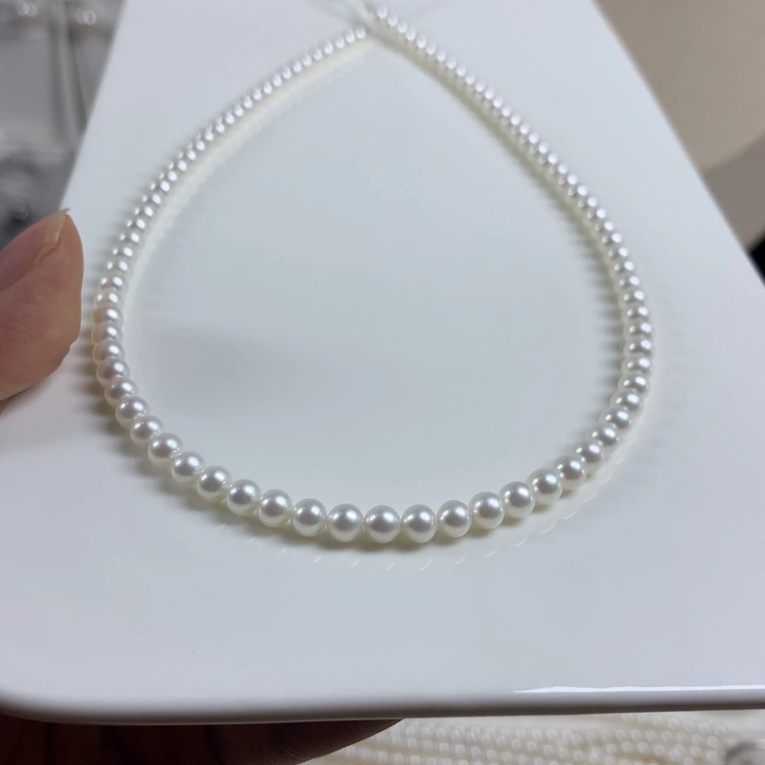项链淡水珍珠银S925镶嵌4.5-5mm近正圆几乎无暇珍珠项链
