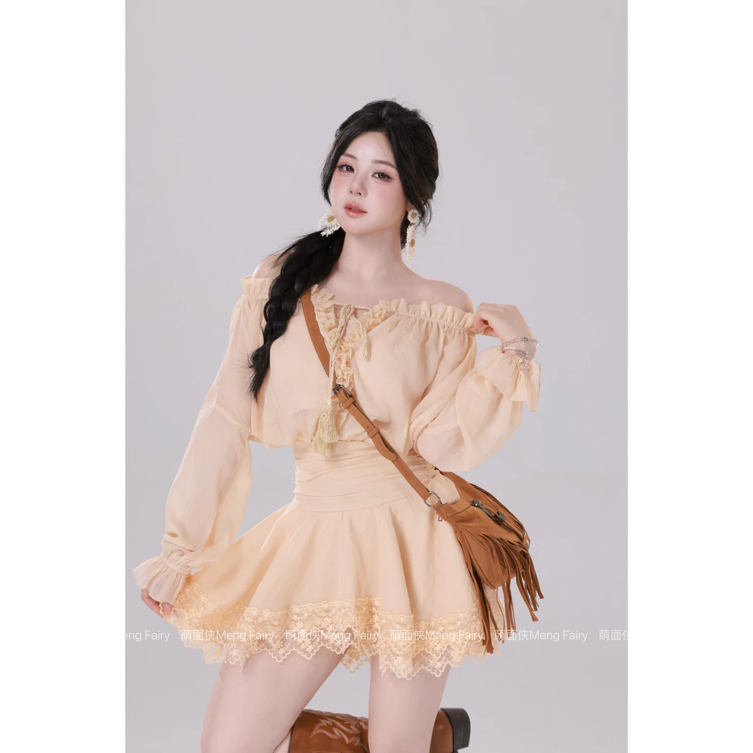 现货萌面侠【浪漫匿名】设计重工款收腰显瘦雪纺短款连衣裙6544M