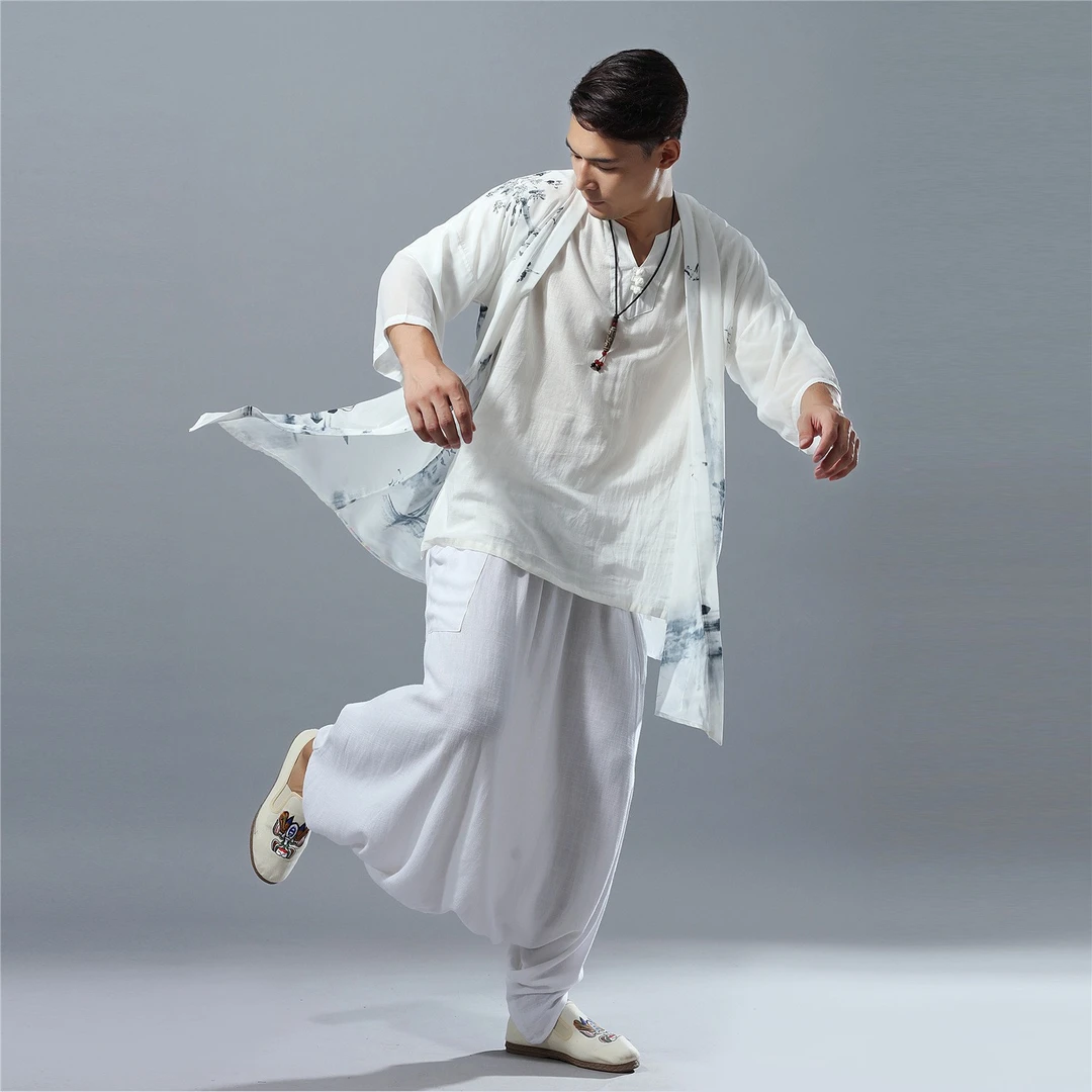 民族风夏季超仙防晒衣男水墨雪纺衫文艺薄款开衫飘逸遮阳汉服外套