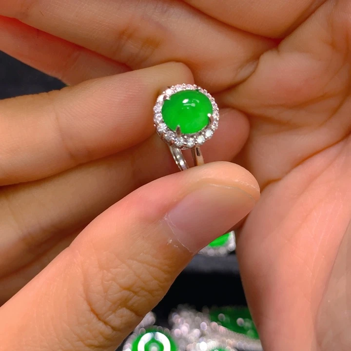 翡翠戒指银S925镶嵌一个