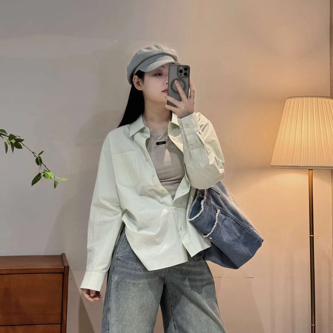 今婷韩系时尚休闲百搭宽松简约气质纯色翻领长袖衬衫女-J25104301