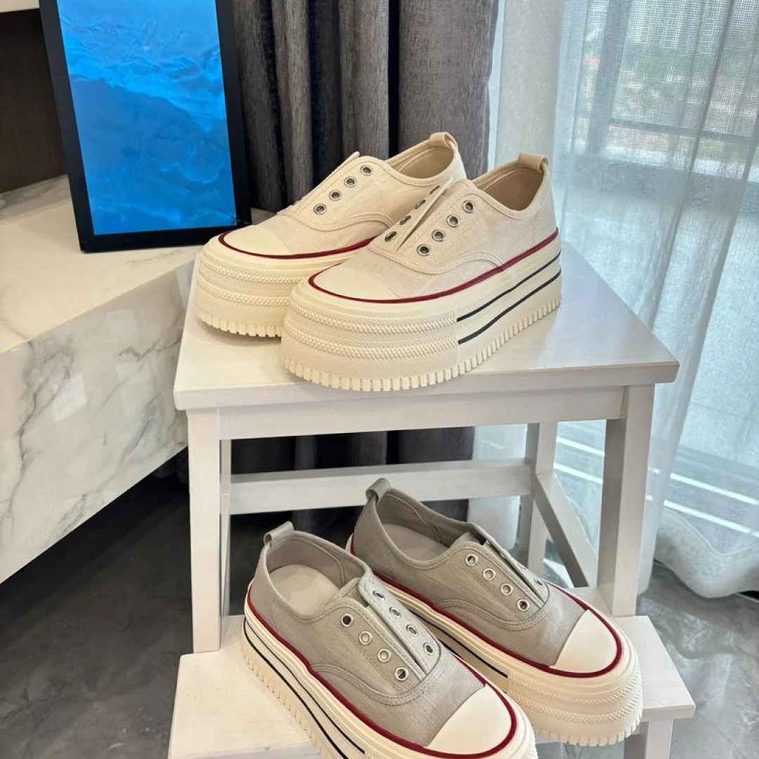 冬冬子-清新文艺 | 亚麻松紧带板鞋松糕厚底休闲鞋