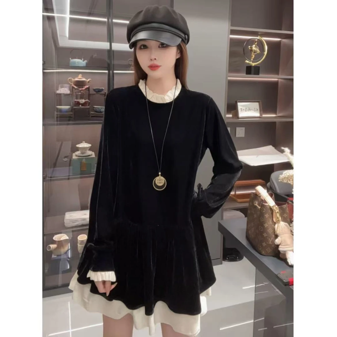 正版丝绒裙韩版娃娃服两面可穿丝绒宽松设计感显瘦百搭长袖
