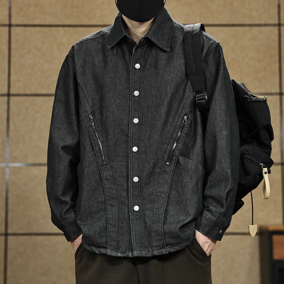 美式复古高级感仿牛仔长袖衬衫男士2025秋季新款潮流工装夹克外套