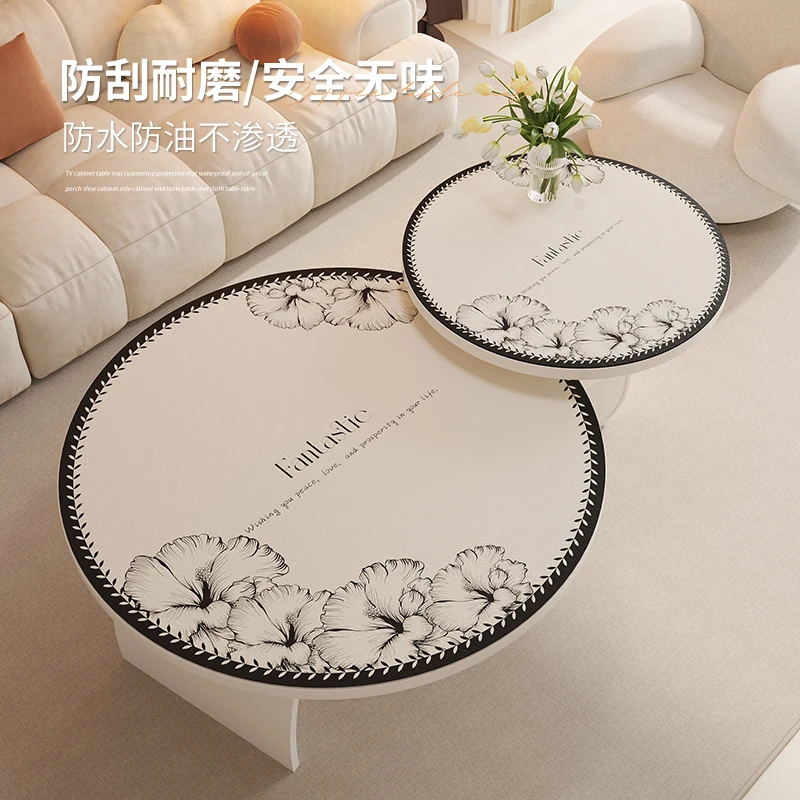 防烫家用客厅茶几垫圆桌垫防水法式圆桌布防油免洗台布轻奢防滑