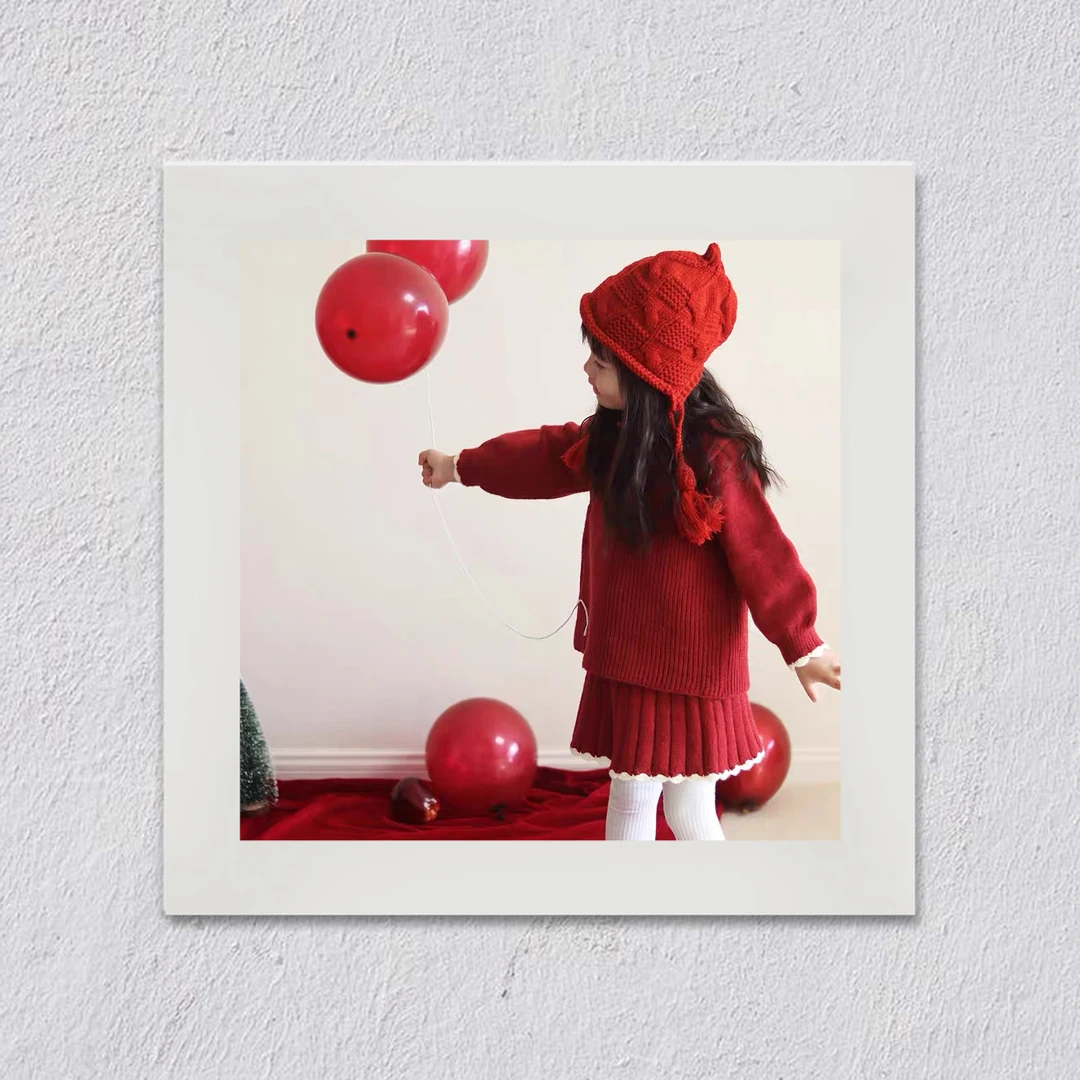 D207女童L·H ·NIAO2025秋冬新款时尚洋气撞色钩花边针织套装