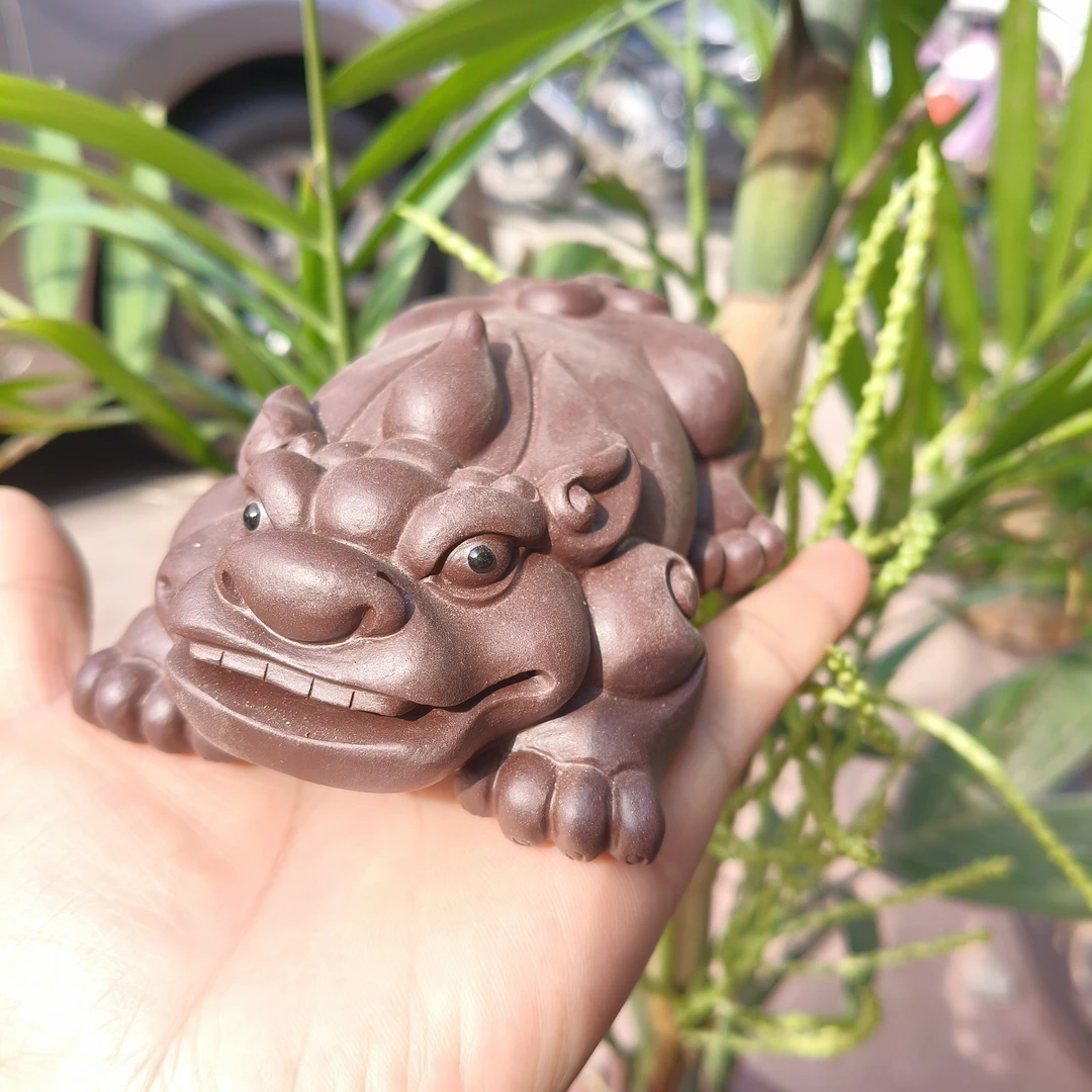 紫砂茶宠宜兴紫砂手工吸财貔貅茶玩可盘可养